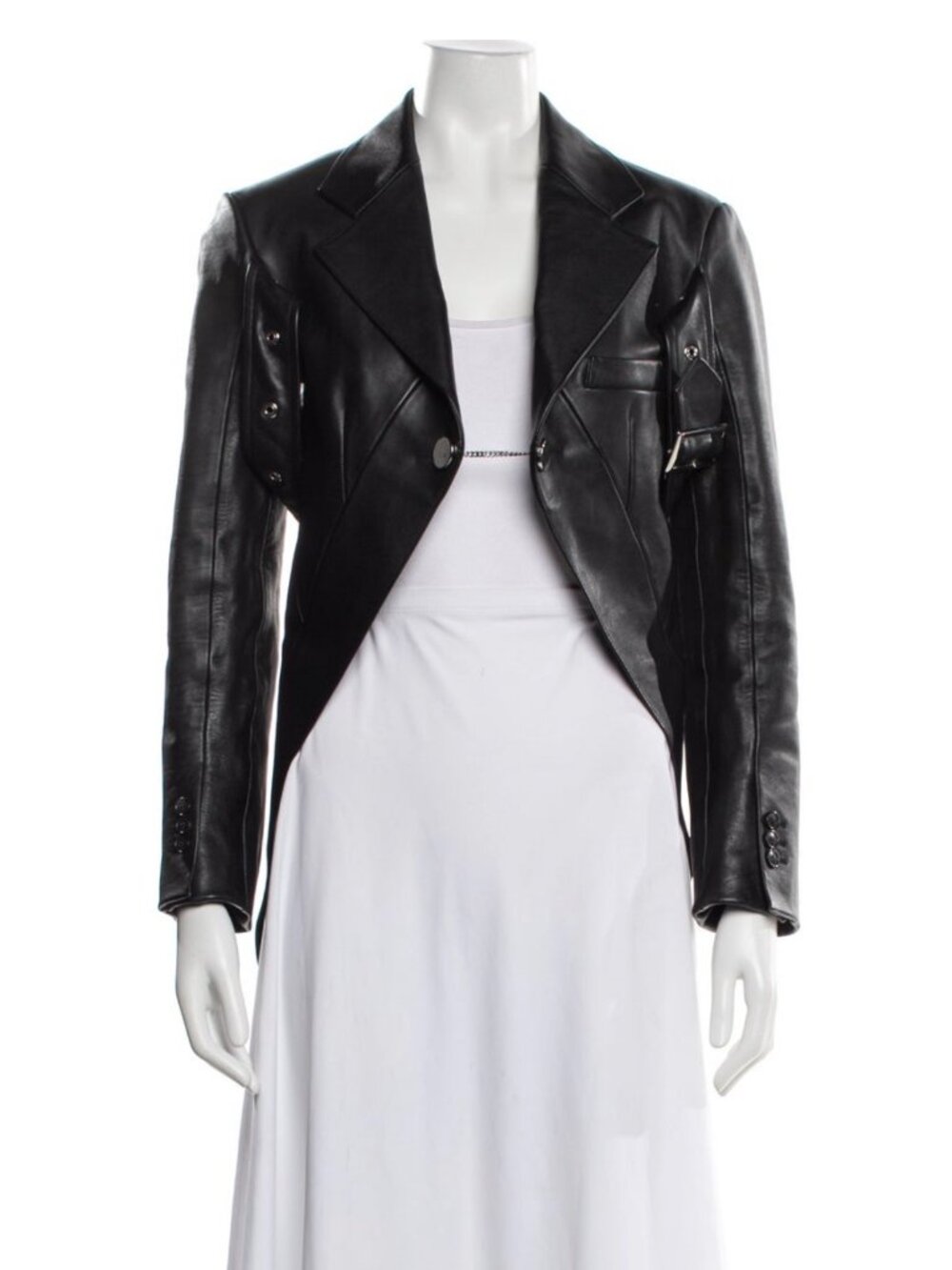 NWT Burberry Black Leather Bolero/Tuxedo Jacket, size XS